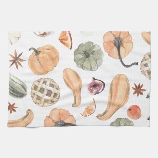 Trendy Colorful Pumpkin Pattern | Autumn Vibes Theedoek (Horizontaal)