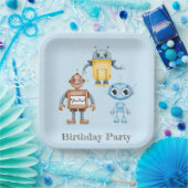 Trendy Colorful Robots Boy Birthday Party Papieren Bordje (Feest)