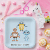 Trendy Colorful Robots Boy Birthday Party Papieren Bordje (Feest)