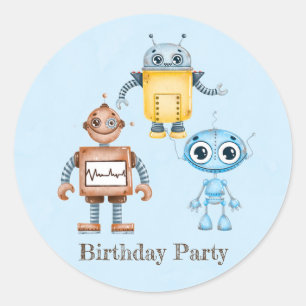Trendy Colorful Robots Boy Birthday Party Ronde Sticker