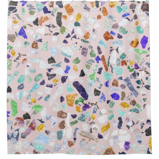 Trendy Colorful Shiny Stones Terrazzo Pink Design Douchegordijn (Voorkant)