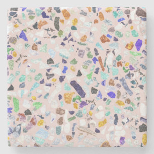 Trendy Colorful Shiny Stones Terrazzo Pink Design Stenen Onderzetter