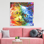 Trendy Colorful Tabby Cat Canvas Afdruk (Insitu (Woonkamer))
