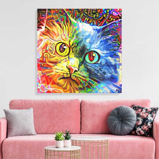Trendy Colorful Tabby Cat Canvas Afdruk (Insitu (Woonkamer))