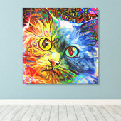 Trendy Colorful Tabby Cat Canvas Afdruk (Insitu (Houten vloer))