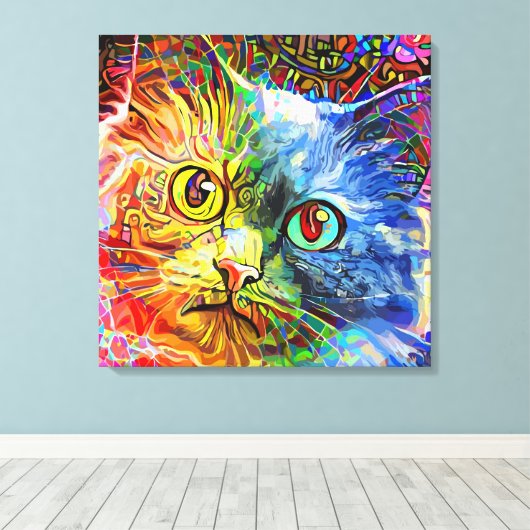 Trendy Colorful Tabby Cat Canvas Afdruk (Insitu (Houten vloer))