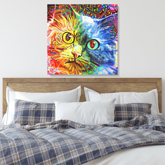 Trendy Colorful Tabby Cat Canvas Afdruk (Insitu (Slaapkamer))
