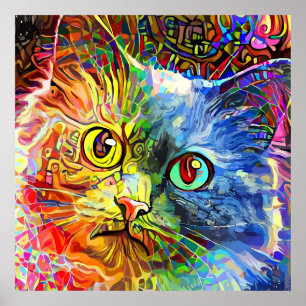Trendy Colorful Tabby Cat Poster