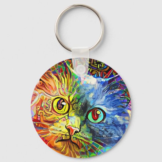 Trendy Colorful Tabby Cat Sleutelhanger (Voorkant)