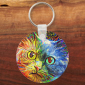 Trendy Colorful Tabby Cat Sleutelhanger (Voorkant)