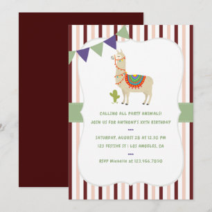 Trendy colorways Llama Birthday Party uitnodiging