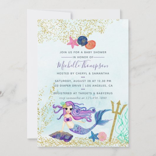 Trendy Colorways Mermaid themed Baby shower Kaart (Voorkant)
