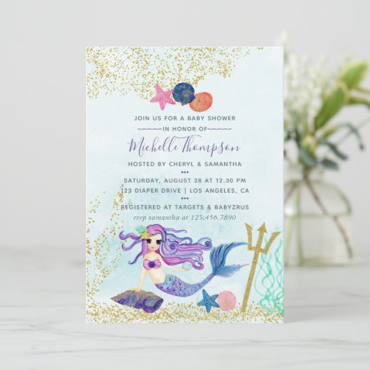 Trendy Colorways Mermaid themed Baby shower Kaart (Staand voorkant)