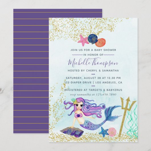 Trendy Colorways Mermaid themed Baby shower Kaart (Voorkant / Achterkant)