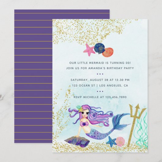 Trendy Colorways Mermaid themed Birthday Party Kaart (Voorkant / Achterkant)