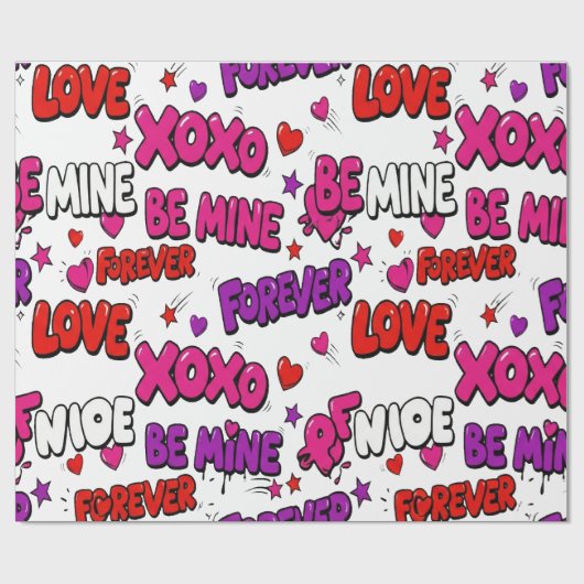 Trendy Comic Book Graffiti "Be Mine" Typography Cadeaupapier (Vlak)