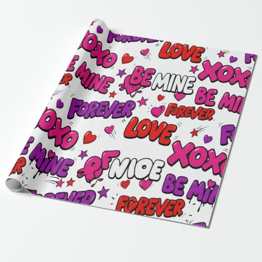 Trendy Comic Book Graffiti "Be Mine" Typography Cadeaupapier (Uitgerold)