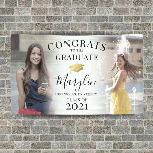 Trendy Congrats 2 Photo Graduation Party Spandoek
