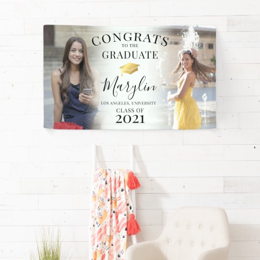 Trendy Congrats 2 Photo Graduation Party Spandoek (Insitu)