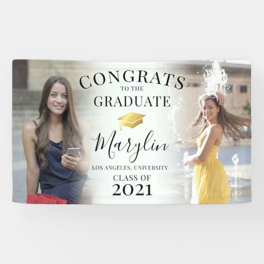 Trendy Congrats 2 Photo Graduation Party Spandoek (Horizontaal)