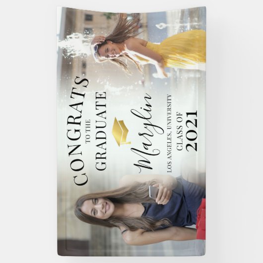 Trendy Congrats 2 Photo Graduation Party Spandoek (Verticaal)