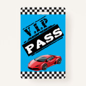 Trendy Cool Blue Race Car Birthday VIP Passen Badge (Voorkant)