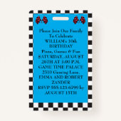 Trendy Cool Blue Race Car Birthday VIP Passen Badge (Achterkant)
