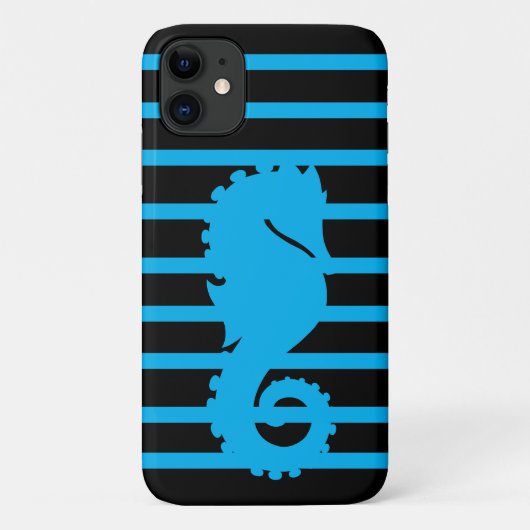 Trendy Cool Blue Seahorse Blue Stripe Black Unique Case-Mate iPhone Case (Achterkant)
