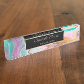 Trendy Cool Colorful Gold Marble Naambordje (Zijkant)