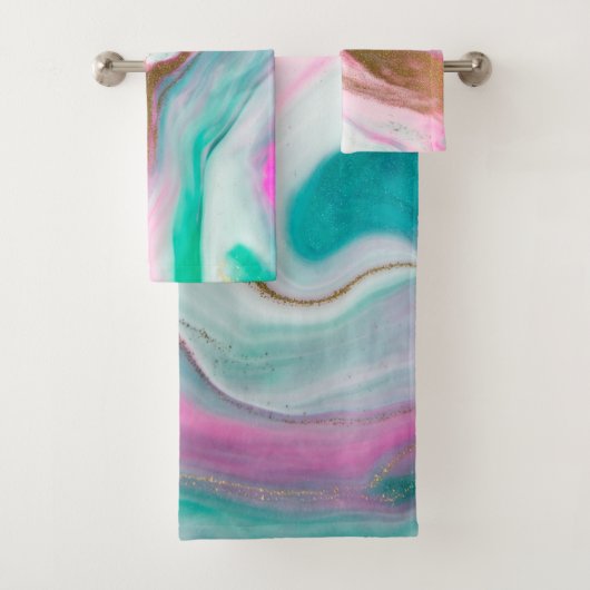 Trendy Cool Colorful Marble Pattern Gold Touch Bad Handdoek (Insitu)