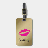 Trendy Cool Faux Gold roze lippen Bagagelabel (Voorkant verticaal)