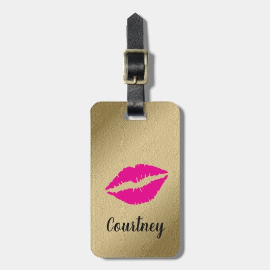 Trendy Cool Faux Gold roze lippen Bagagelabel (Voorkant verticaal)
