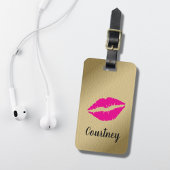 Trendy Cool Faux Gold roze lippen Bagagelabel