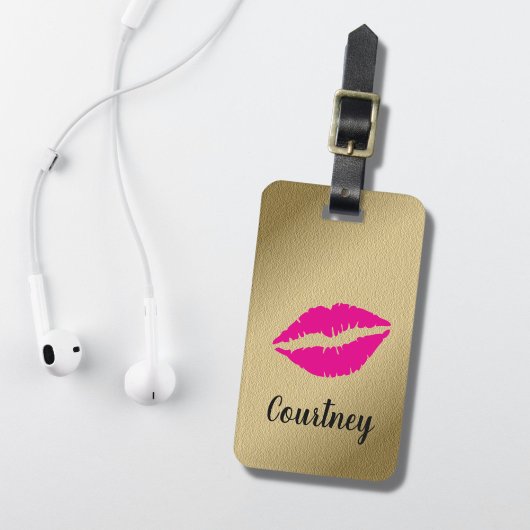 Trendy Cool Faux Gold roze lippen Bagagelabel