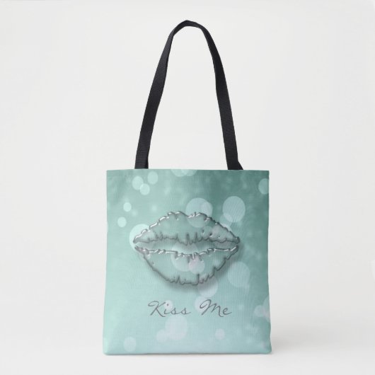 Trendy Cool Girly, Bokeh, Lips, Kiss me Tote Bag (Voorkant)