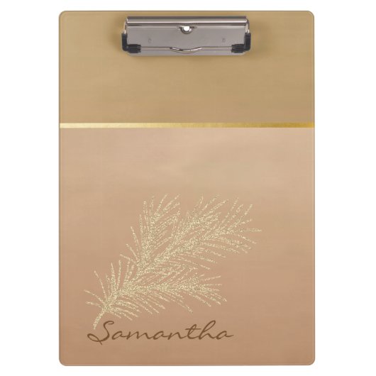 Trendy Cool Gold Glitter Feather - Gepersonaliseer Klembord (Voorkant)