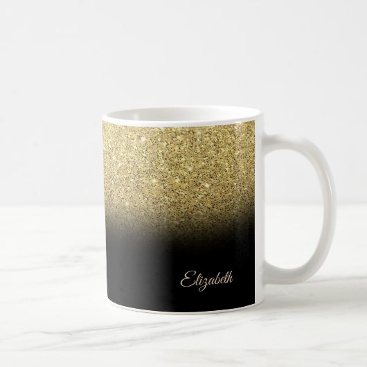Trendy Cool Gold Glitter, zwart - op maat Koffiemok (Rechts)