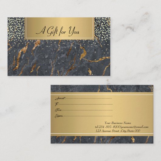 Trendy Cool Gray Gold Marble Confetti Kortingskaartje (Voorkant / Achterkant)