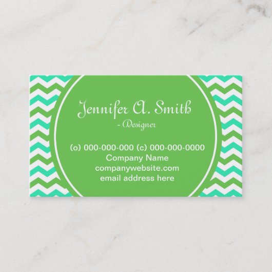 trendy, cool green en aqua blue chevron visitekaartje (Voorkant)