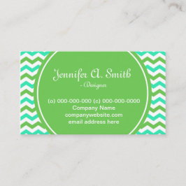 trendy, cool green en aqua blue chevron visitekaartje