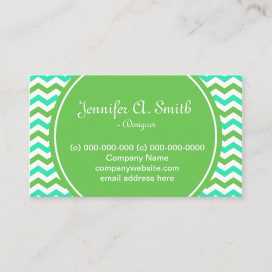 trendy, cool green en aqua blue chevron visitekaartje (Voorkant)