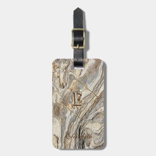 Trendy Cool Marmerstructuur, met monogram persona Bagagelabel (Voorkant verticaal)