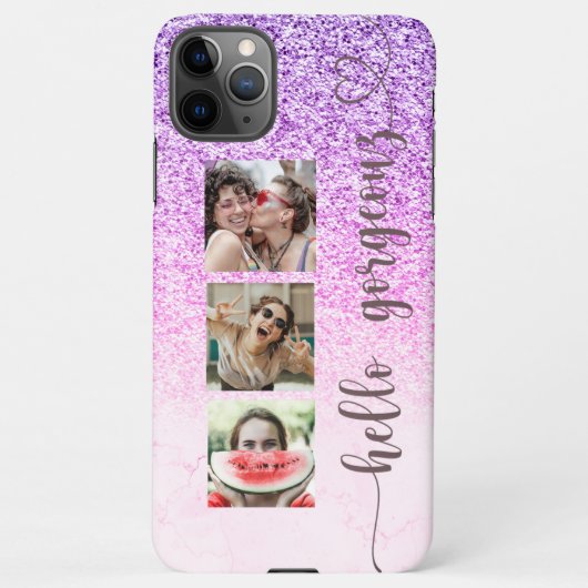 Trendy Cool Paarse Roze Glitter Fotocollage iPhone Hoesje (Achterkant)