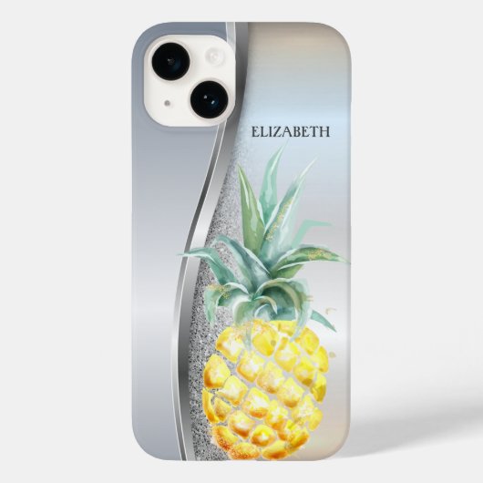Trendy Cool Silver Glitter Waterverf Pineappel Case-Mate iPhone Case (Achterkant)