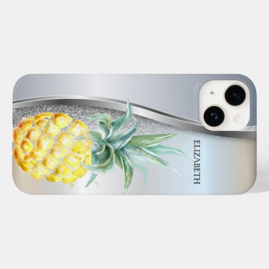Trendy Cool Silver Glitter Waterverf Pineappel Case-Mate iPhone Case (Achterkant (horizontaal))