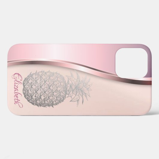 Trendy Cool Silver Pineapple - Gepersonaliseerd Case-Mate iPhone Case (Achterkant (horizontaal))