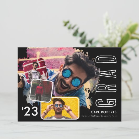Trendy Cool Smudge 4 Foto Collage Graduatation and Aankondiging (Staand voorkant)