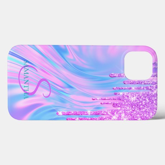 Trendy Cool Violet Glitter Drift Holographic Case-Mate iPhone Case (Achterkant (horizontaal))