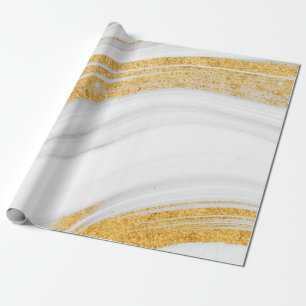 Trendy Cool White Marble Texture Gold Glitter Cadeaupapier