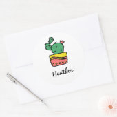 Trendy coole cactus gepersonaliseerde naam sjabloo ronde sticker (Envelop)